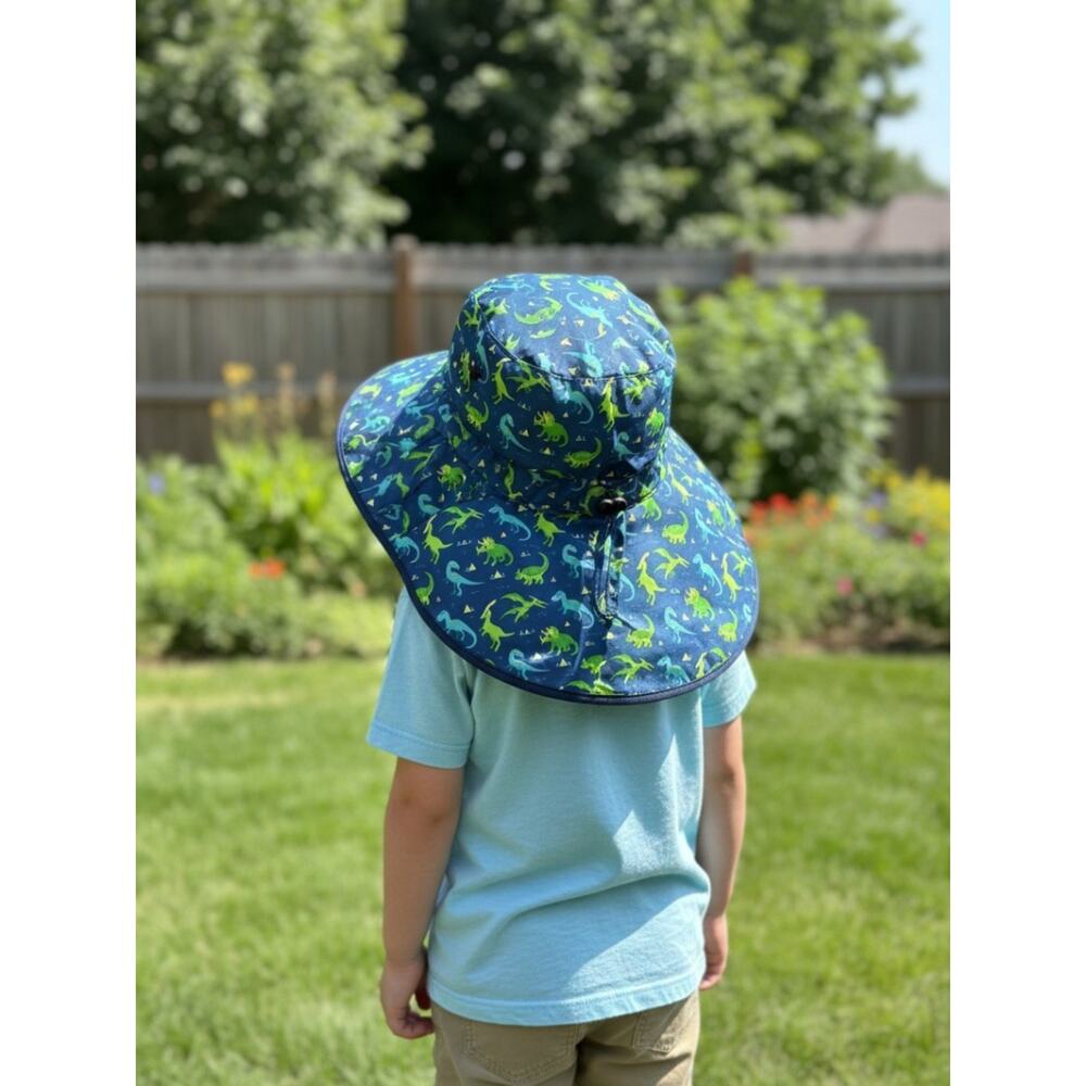 Jan & Jul Kids Dinosaur Print Wide Brim Sun Hat XL 5-12Y